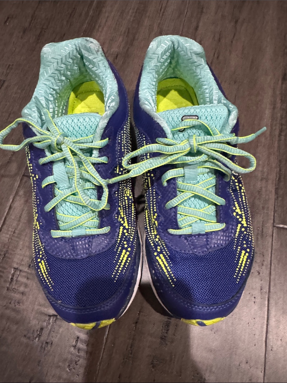 Fila Women's Navy and Aqua Running Sneakers with Yellow Accents